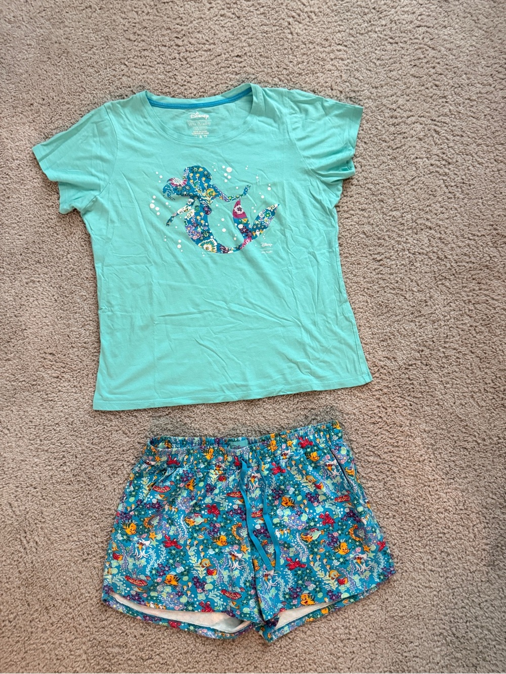 Vera Bradley Aqua The Little Mermaid Graphic Short Pajama Set
